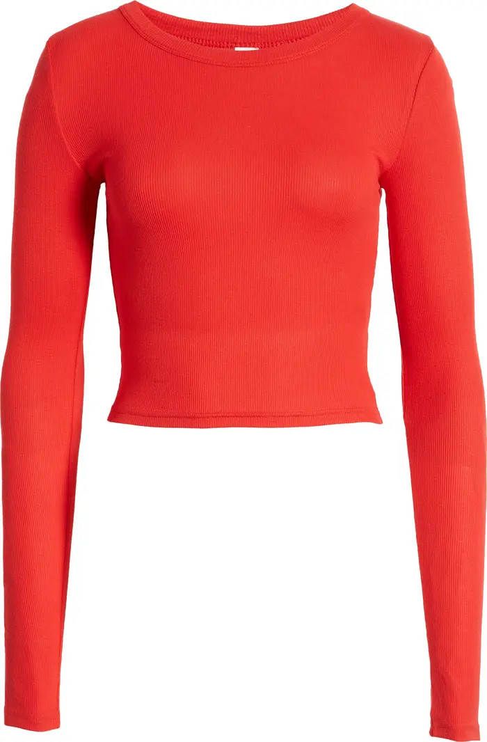 BP. Rib Long Sleeve Crop Top in Grey Heather at Nordstrom, Size X-Large | Nordstrom