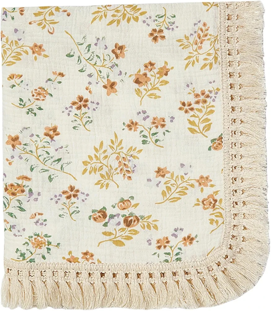 insular Cotton Muslin Baby Blanket with Tassel, Boho Bohemian Muslin Swaddle Blanket Baby Receivi... | Amazon (US)