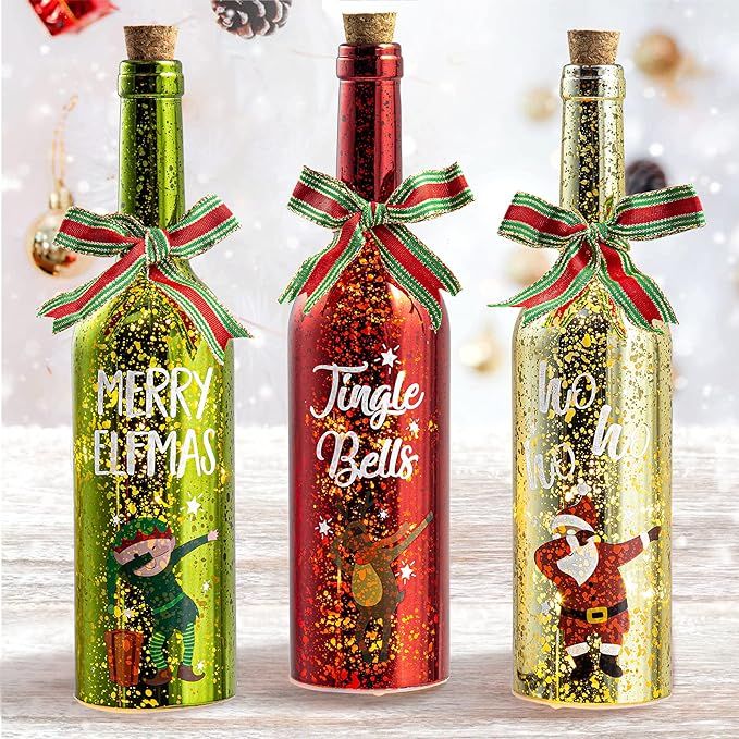 MJ PREMIER Christmas Decoration, Christmas Decor Wine Bottle Lights, Battery Operated LED Glass w... | Amazon (US)