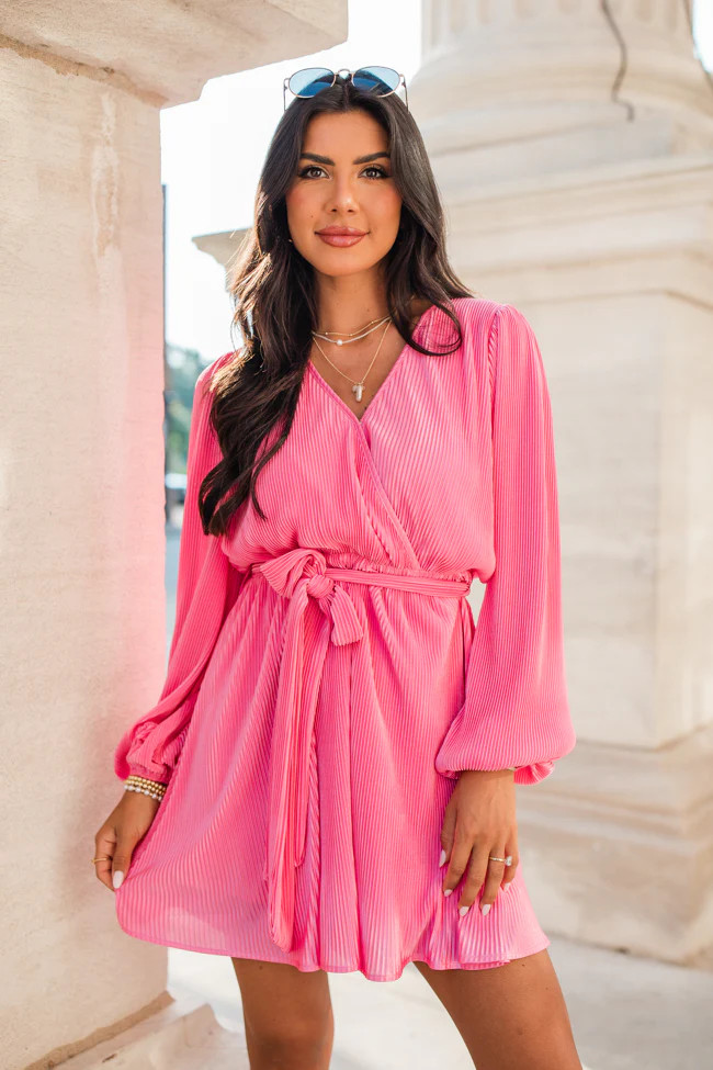 Colors Of My Heart Pink Solid Tie Belt Dress | Pink Lily