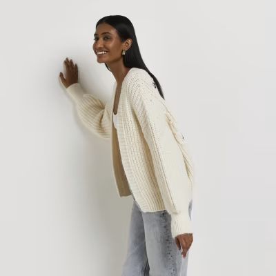 Cream embroidered chunky knit cardigan | River Island (UK & IE)