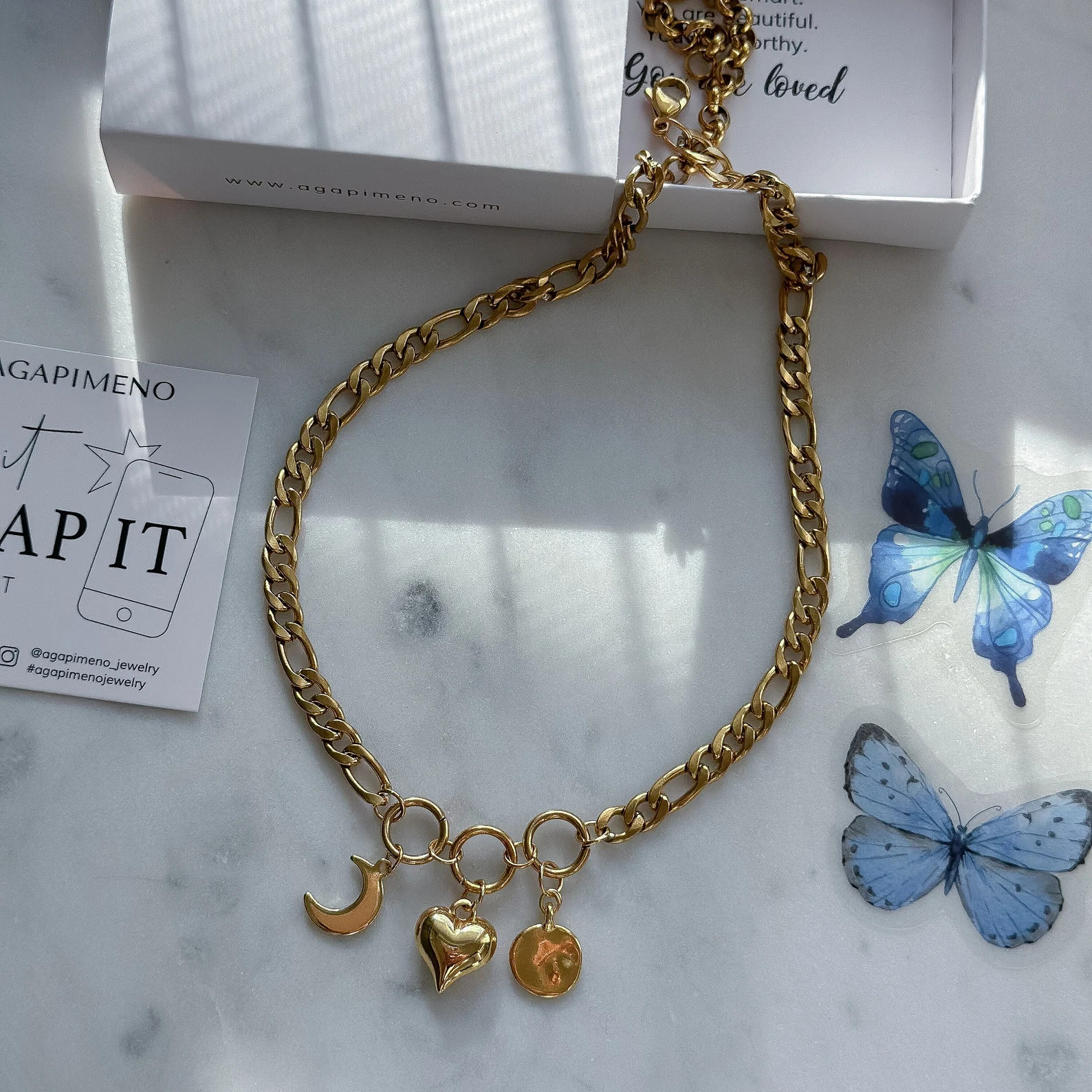 Custom Charm Necklace, Gold Chunky Charm Necklace, Heart Charm Jewelry, Gift for Her, Personalize... | Etsy (US)