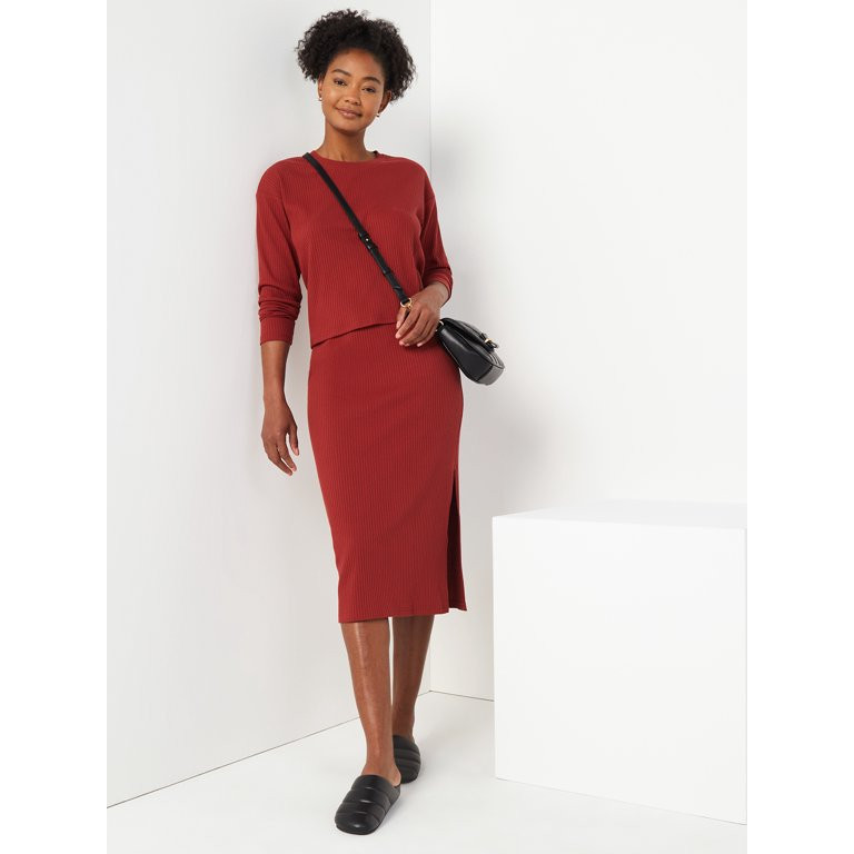 Time and Tru Women's Knit Midi Skirt | Walmart (US)