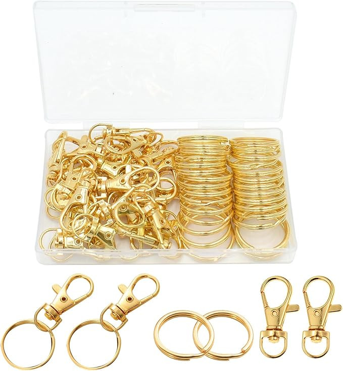 60 Pcs Premium Gold Swivel Clasps Lanyard Snap Hooks with Key Rings, Key Chain Clip Hooks Lobster... | Amazon (US)