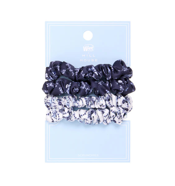 The Hill House x Wet Brush Printed Small Scrunchies - Navy Trellis and Blue Vine Stripe | Hill House Home US