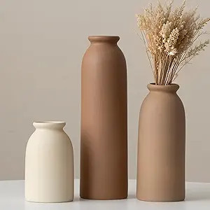 10.4 inches Tall Decorative Ceramic Vase Set, 3 Pieces, Nordic Modern Boho Style, White, Modern F... | Amazon (US)