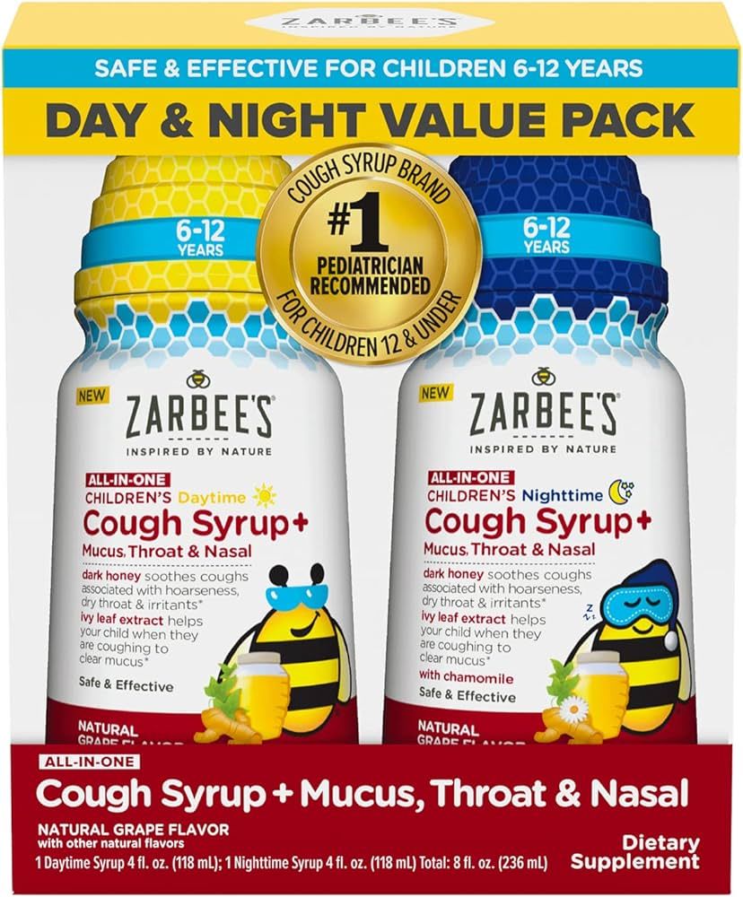 Zarbee's Kids All-in-One Day/Night Cough Value Pack for Children 6-12 with Dark Honey, Turmeric, ... | Amazon (US)