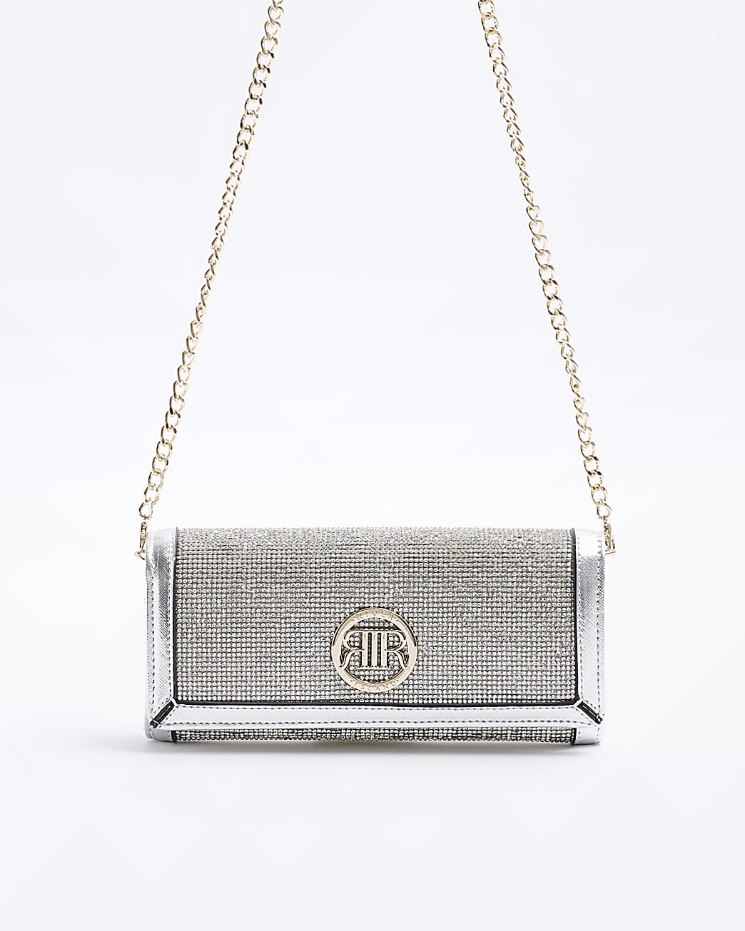 Silver diamante chain strap purse | River Island (UK & IE)