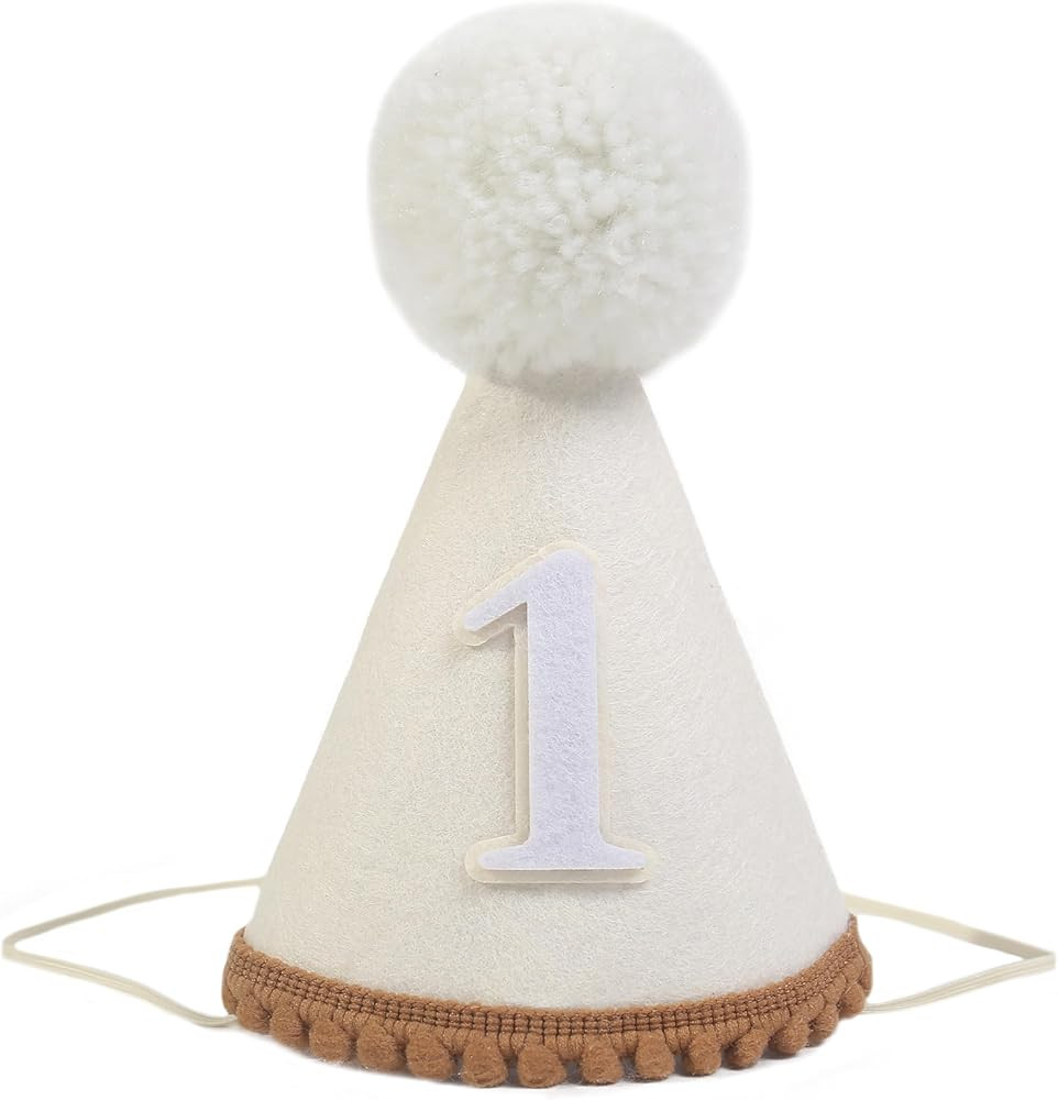 Boho First Birthday Celebration Hat - Natural Conical Cap with Milky White Color - Cake Smash Pho... | Amazon (US)