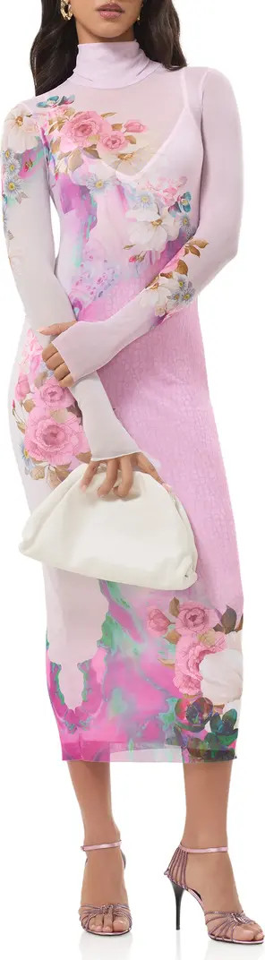 Shailene Turtleneck Long Sleeve Mesh Midi Dress | Nordstrom