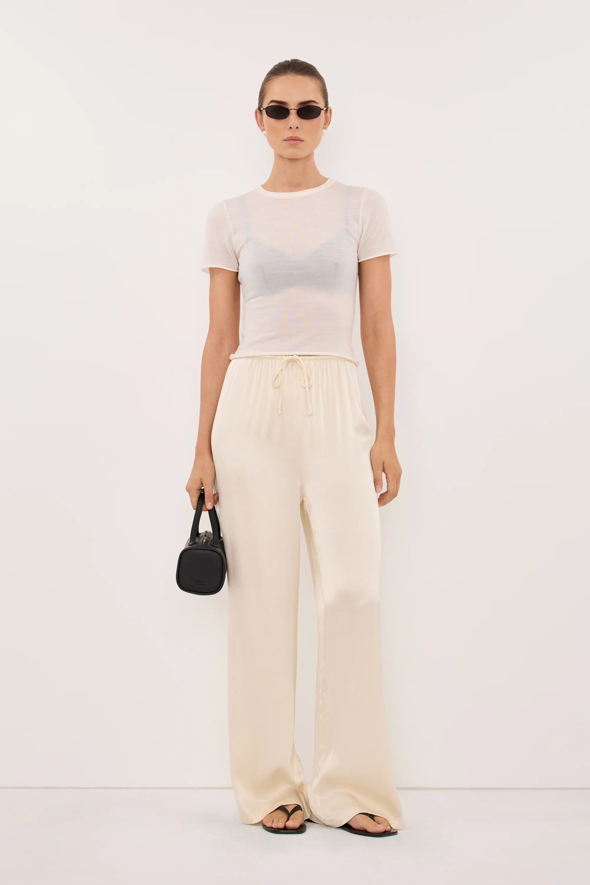 MYA CREAM SATIN PANT | DISSH