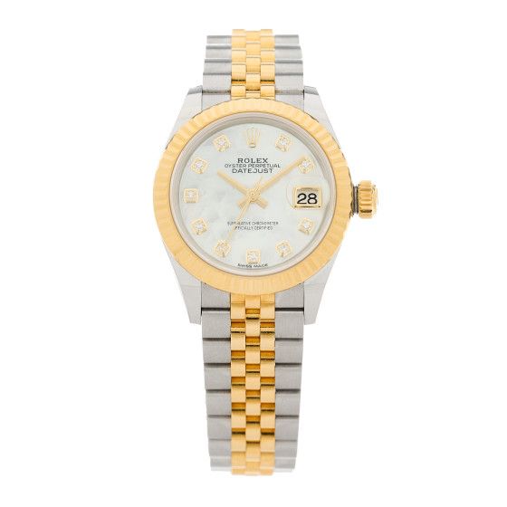 Stainless Steel 18K Yellow Gold Diamond Mother of Pearl 28mm Oyster Perpetual Datejust Watch 2791... | FASHIONPHILE (US)
