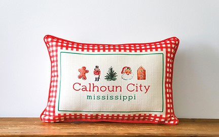 Gingham Christmas Hometown Pillow | Little Birdie | Little Birdie