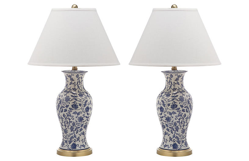 Beijing Floral Lamp Set, White/Blue | One Kings Lane