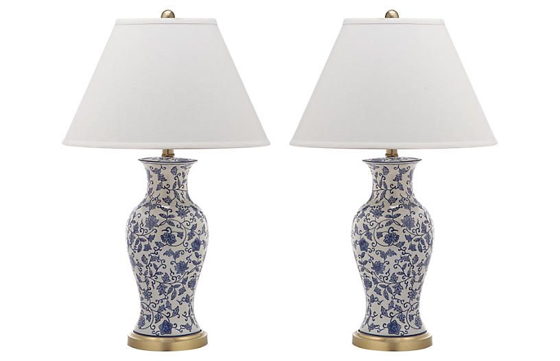 Beijing Floral Lamp Set, White/Blue | One Kings Lane