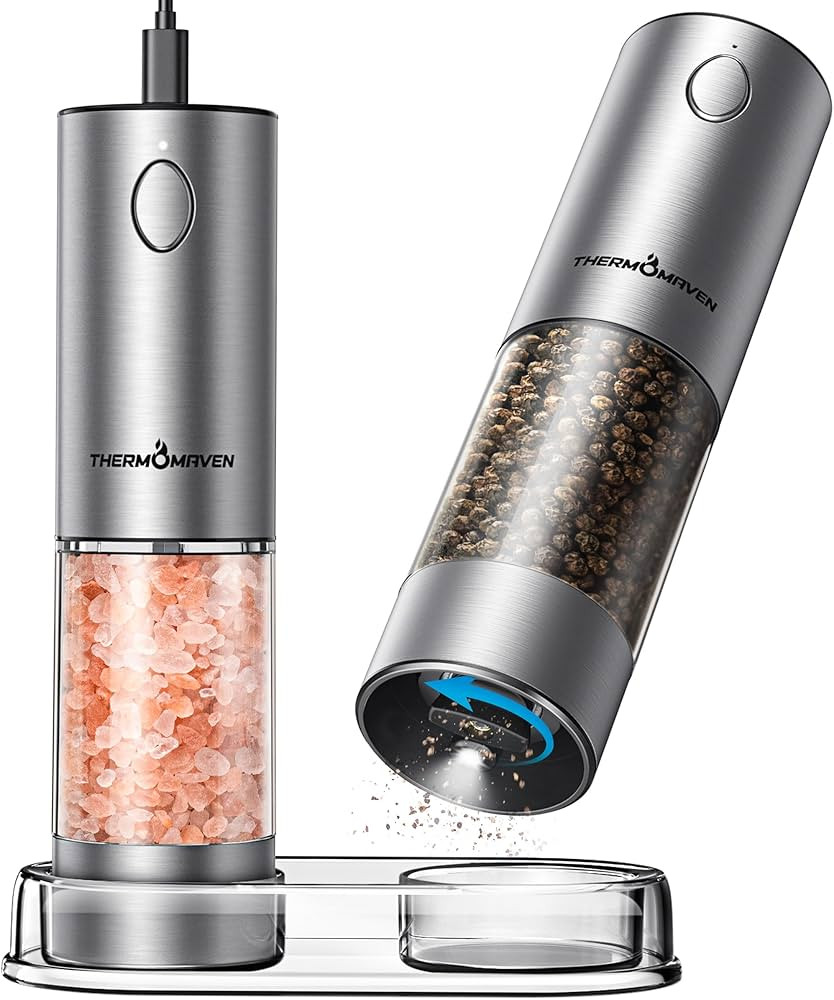 Electric Salt and Pepper Grinder Set, 110ml Larger Rechargeable Automatic Salt and Pepper Mill Gr... | Amazon (US)