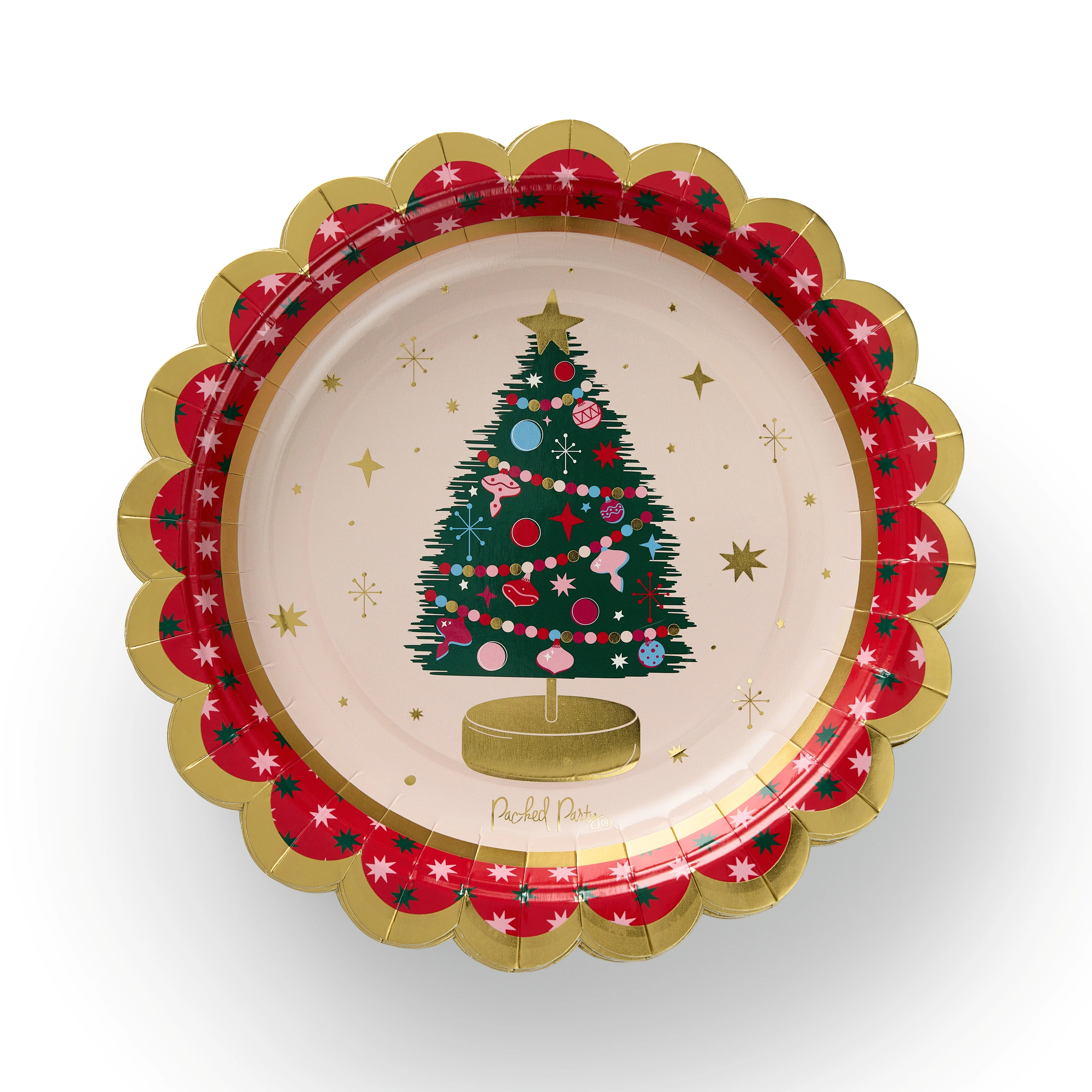 Packed Party Christmas Tree 9" Paper Dinner Plates with Gold Foil, 10 Count | Walmart (US)