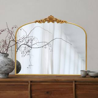 LuxHomez 29.92 in. W x 35.8 in. H Vintage Gold Arched Metal Frame Decorative Wall Mirror / Dressi... | The Home Depot