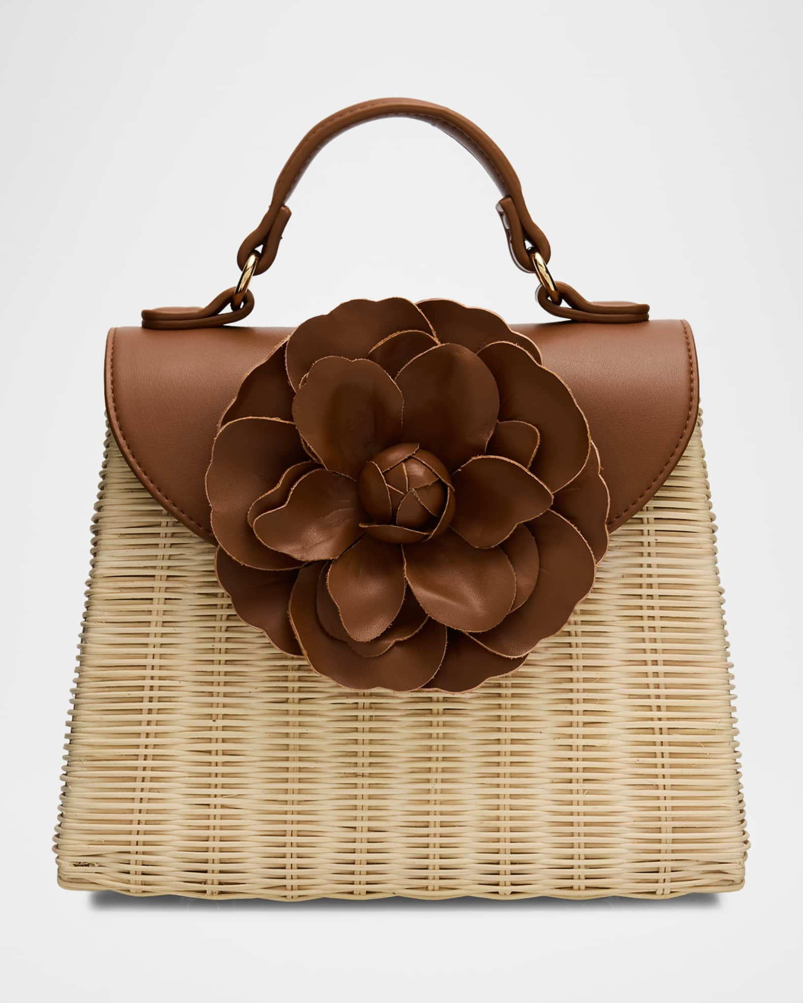 Melody Flower-Embellished Rattan Top-Handle Bag | Neiman Marcus