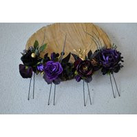 Purple Black Hair Pins, Wedding Piece, Gothic Wedding Accessories | Etsy (US)