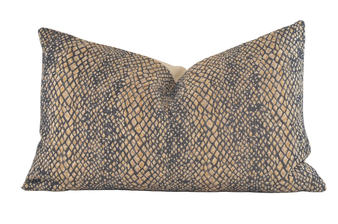 Boho Throw PIllow Cover,  Eclectic Black & Tan Snake Skin Pattern Throw Pillow Cover,  12x20, Bla... | Etsy (US)