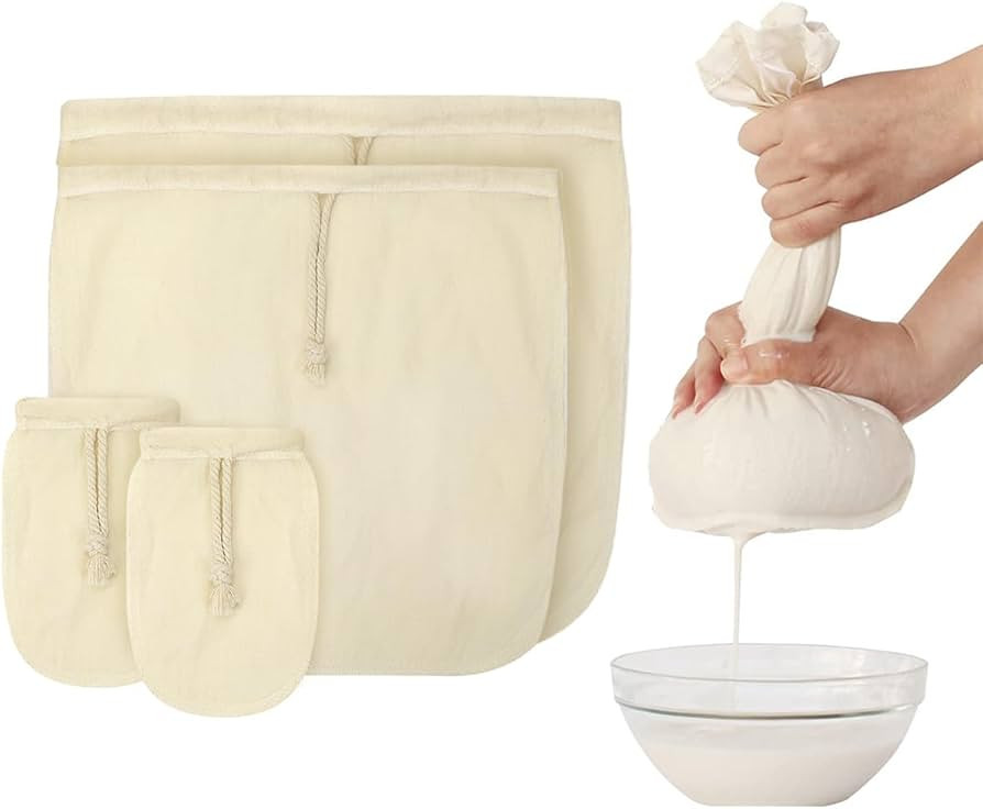 Samlomi Nut Milk Bag 4 Pack Unbleached Bags Reusable Organic Cotton Straining Bags, Milk Nut Bag ... | Amazon (US)