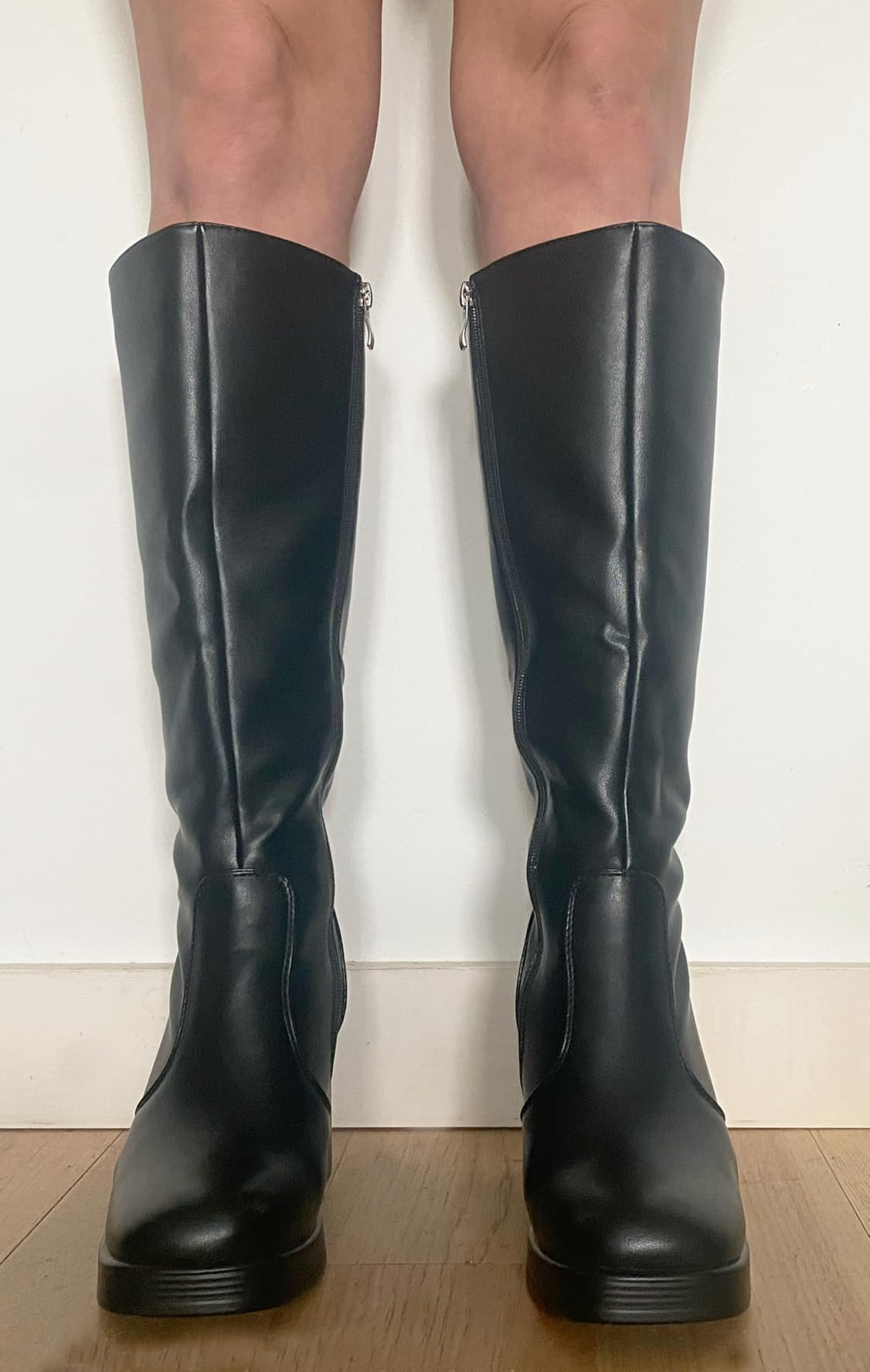 SOVANYOU Black Leather Boots Platform Boots for Women Square Toe Chunky Block Heeled Boots | Amazon (US)