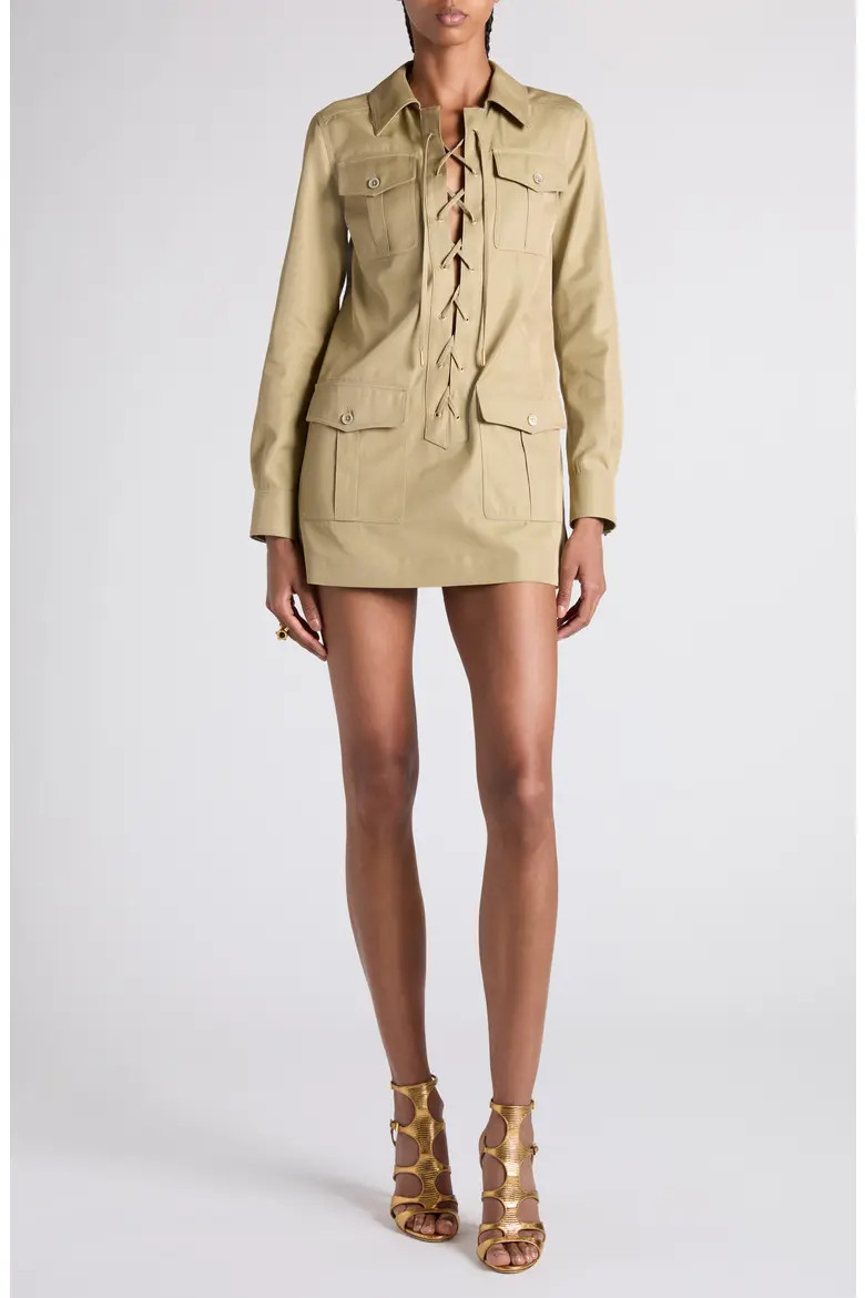 TOM FORD Long Sleeve Cotton & Silk Twill Utility Dress (Women) | Nordstrom | Nordstrom