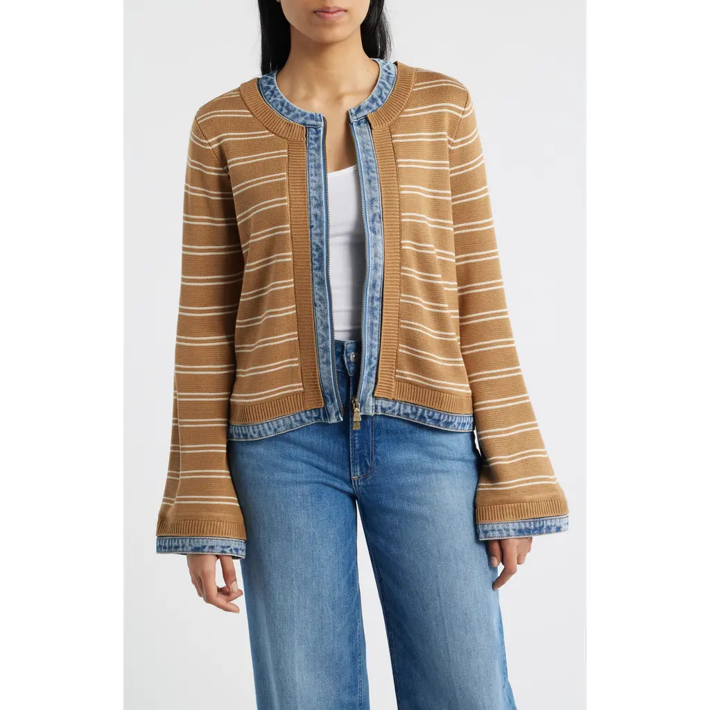 Wit & Wisdom Mixed Media Jacket in Caramel Latte/Ivory/Blue at Nordstrom Rack, Size X-Large | Nordstrom Rack