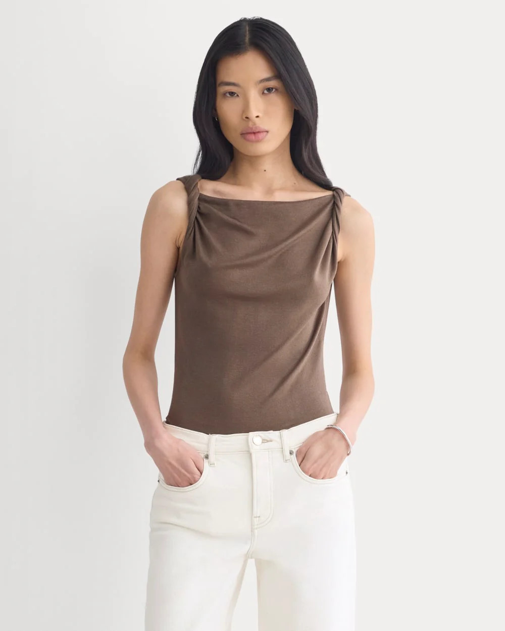 Cowl Neck Twist Tank in Butterluxe | Deep Taupe | Everlane