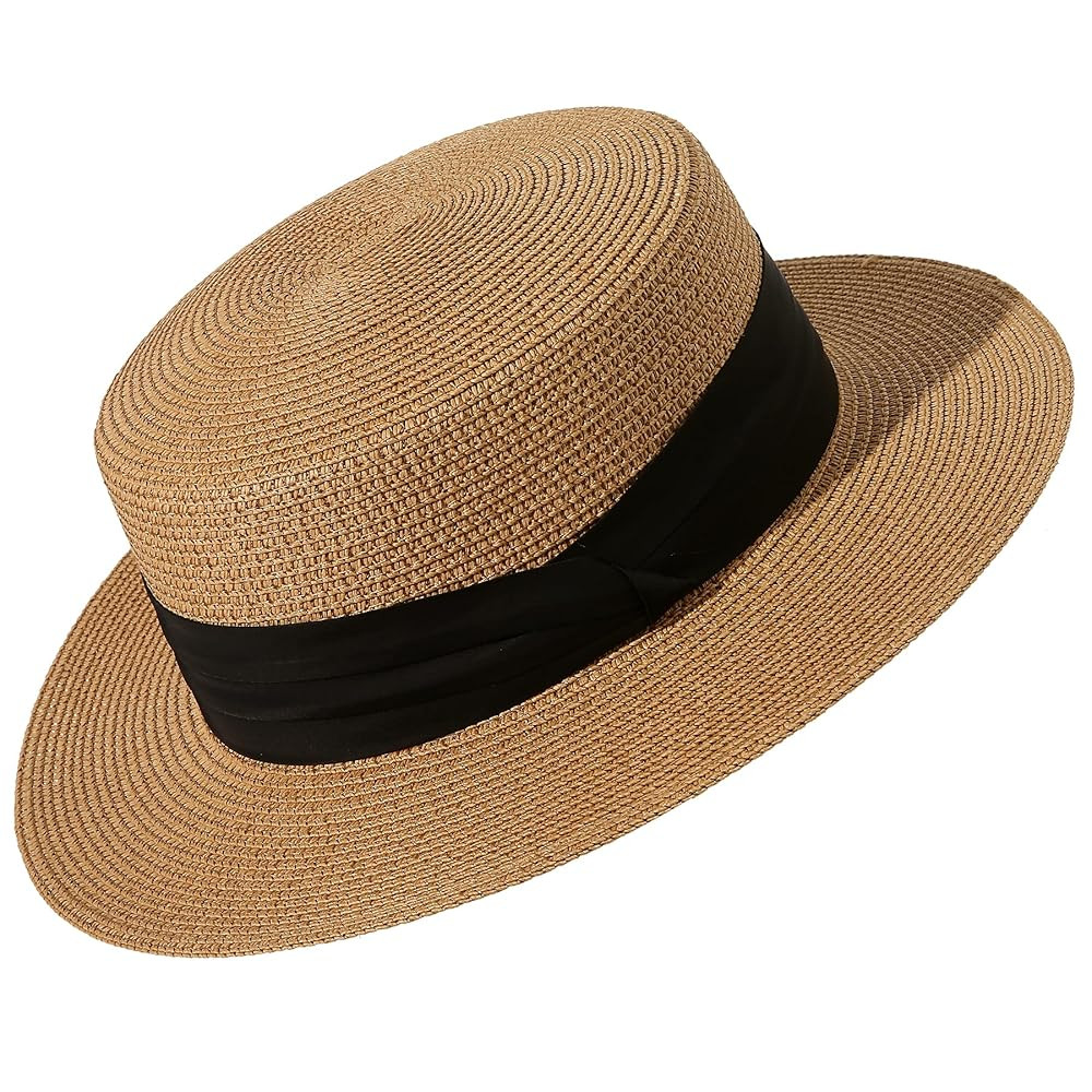Lanzom Sun Hats for Women Wide Brim Straw Boater Hat Foldable Packable Beach Hat for Summer Fit S... | Amazon (US)