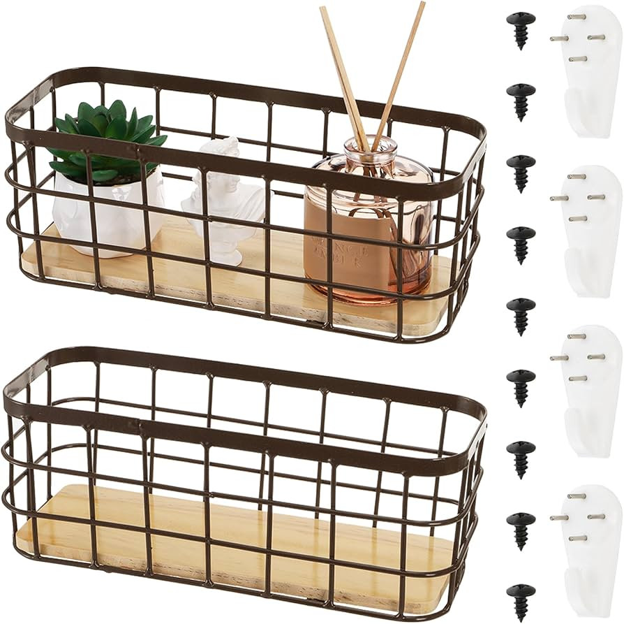 Dicunoy Set of 2 Small Wire Baskets, Narrow Rustic Storage Bin for Bathroom Counter, Farmhouse Re... | Amazon (US)