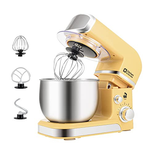 Kitchen in the box Stand Mixer,3.2Qt Small Electric Food Mixer,6 Speeds Portable Lightweight Kitchen Mixer for Daily Use with Egg Whisk,Dough Hook,Flat Beater (Yellow) | Amazon (US)