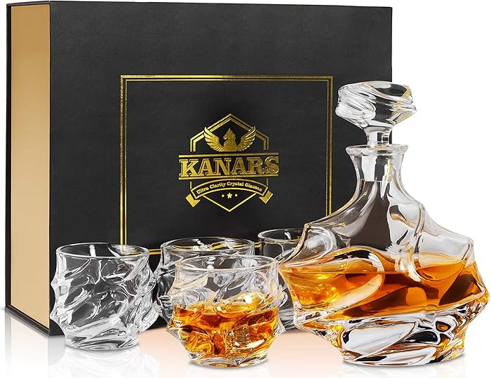 KANARS Crystal Whiskey Decanter Set, 27 Oz Emperor Decanter with Old Fashioned Glasses for Liquor... | Amazon (US)