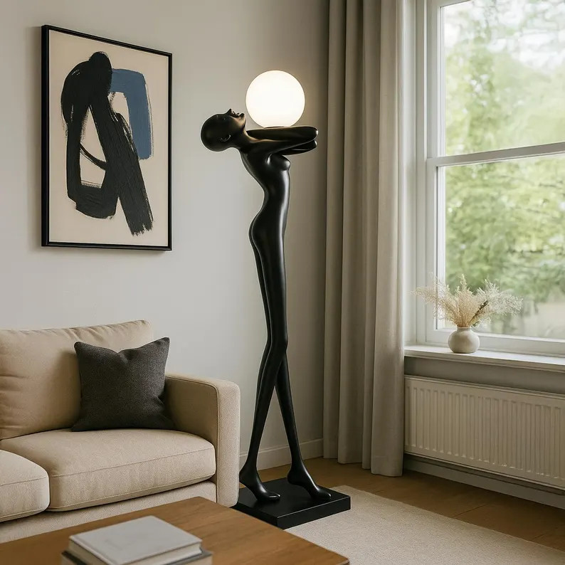modern female figure floor lamp | tall sculptural led light | art deco human 170cm standing lamp | Etsy (US)