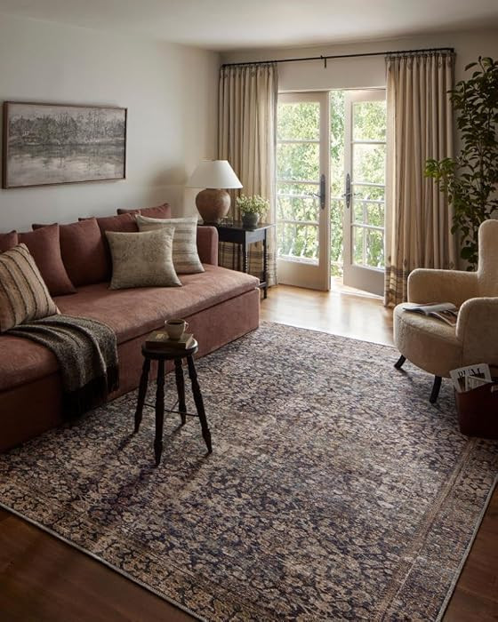 Loloi Amber Lewis Georgie Collection GER-05 Denim/Spice 5'-0" x 7'-6", .19" Pile Height, Area Rug | Amazon (US)
