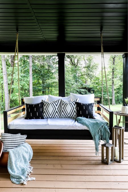 Front porch swing bed & outdoor pillows 

#LTKhome #LTKSeasonal #LTKstyletip