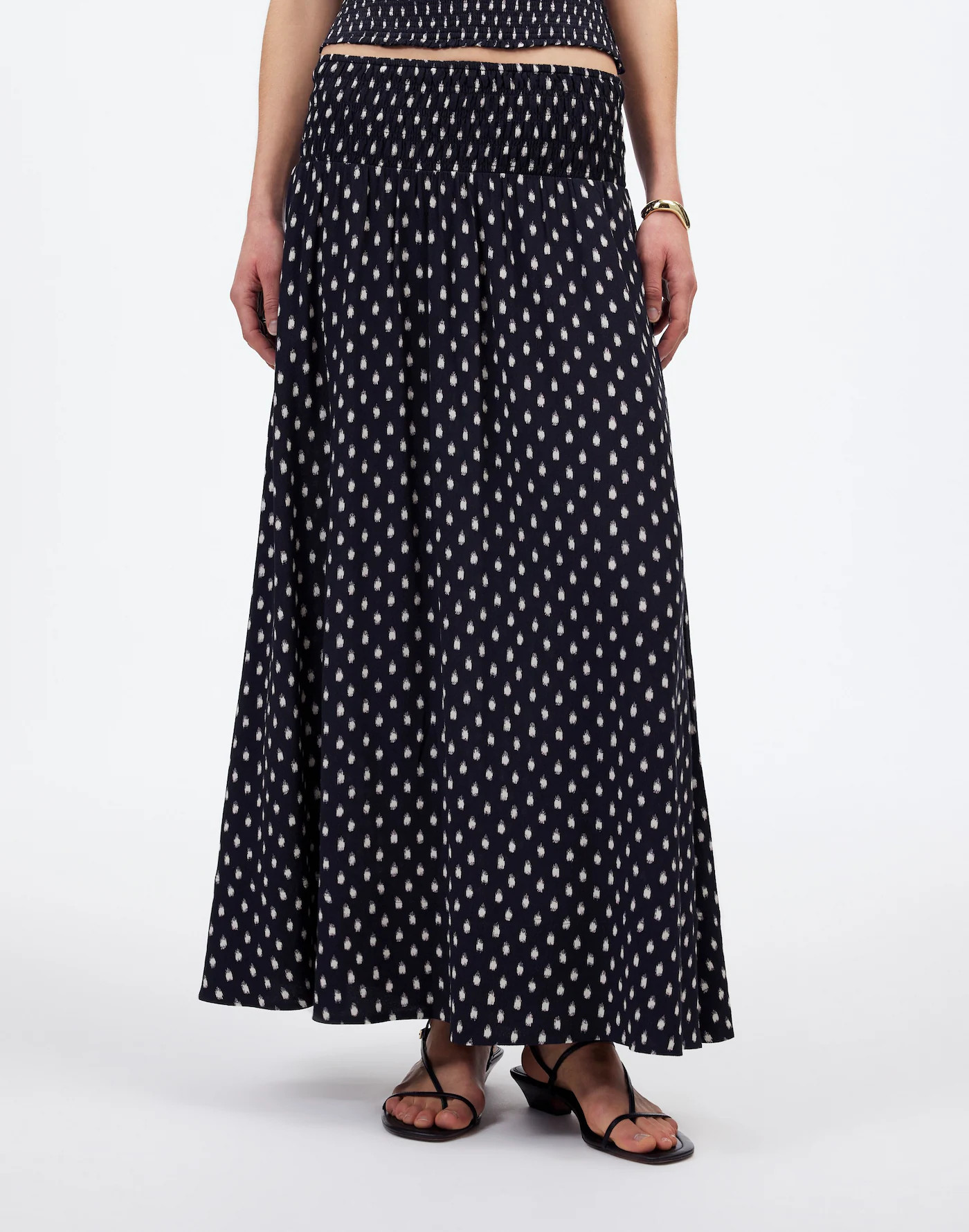 Smocked-Waist Midi Skirt in Shibori Dot Print | Madewell | Madewell