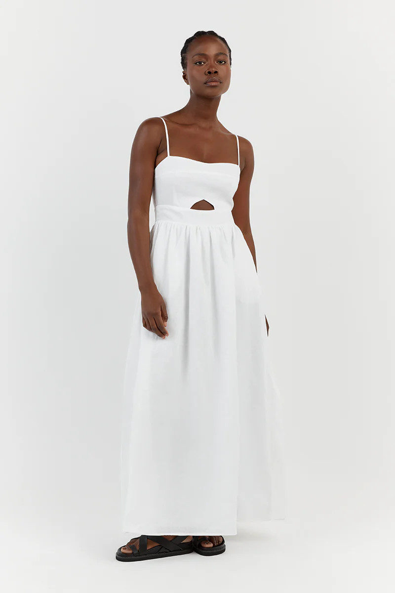 HARPER WHITE LINEN MIDI DRESS | DISSH