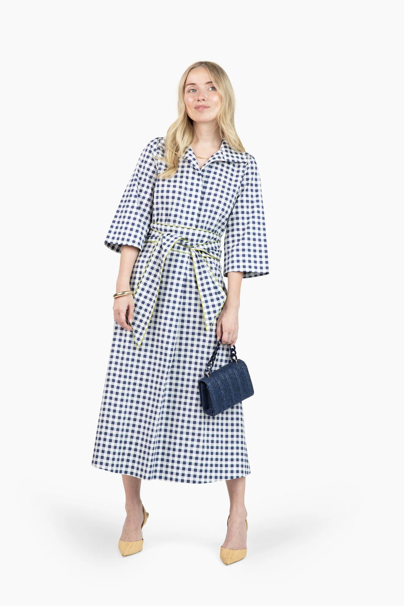 Weekender Belted Caftan - Navy Gingham | Quiet Culture