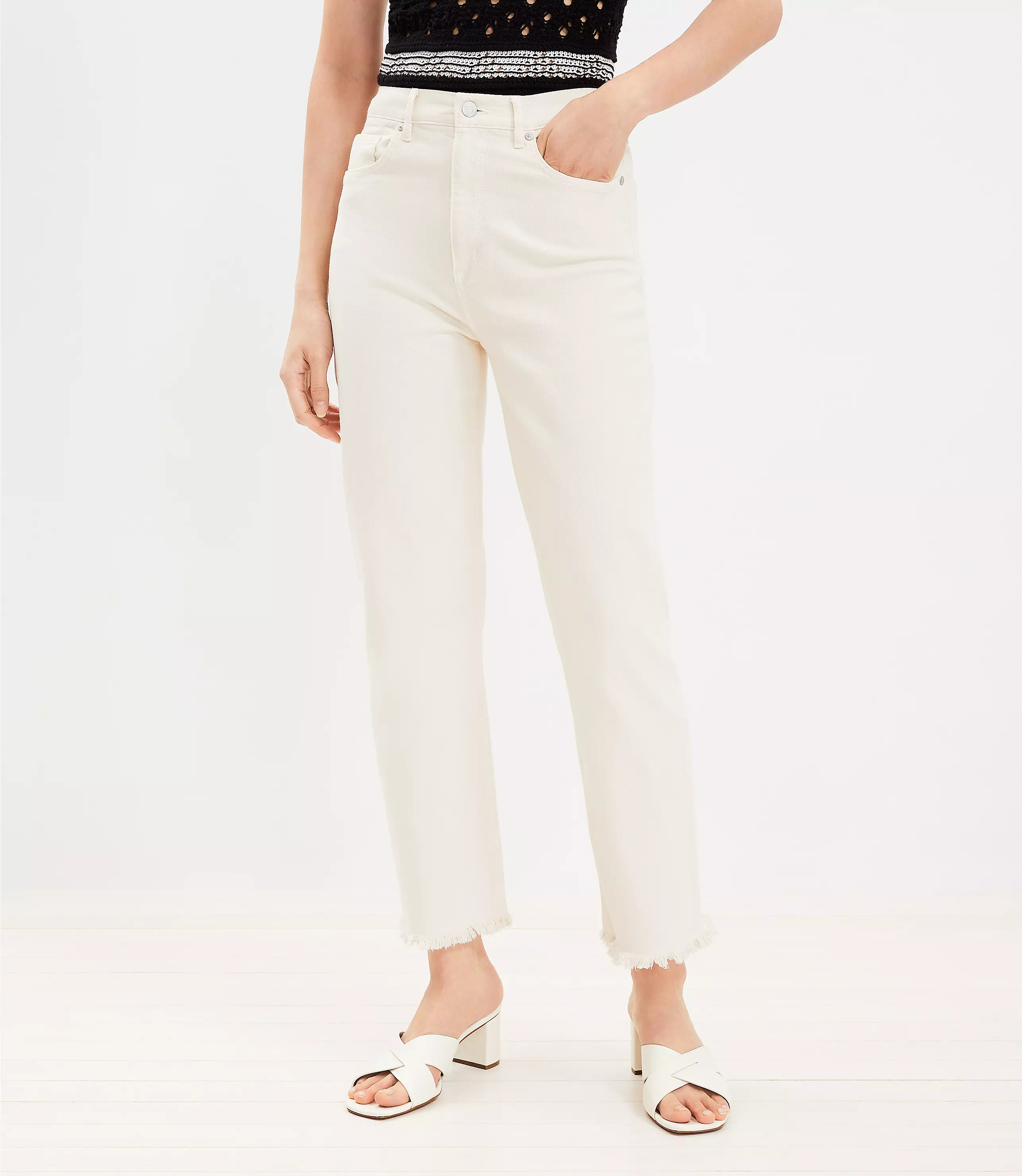Frayed High Rise Straight Jeans in Popcorn | LOFT