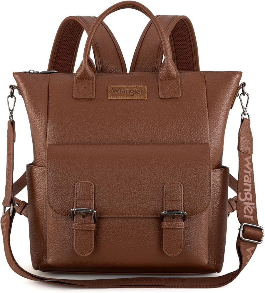 Montana West Wrangler Womens Convertible Backpack Purse Anti-Theft Brown Backpack with Adjustable... | Amazon (US)