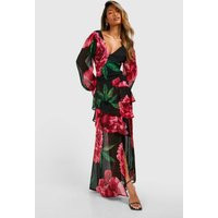 Womens Floral Dobby Floral Frill Maxi Dress - Black - 10 | boohoo (US & Canada)