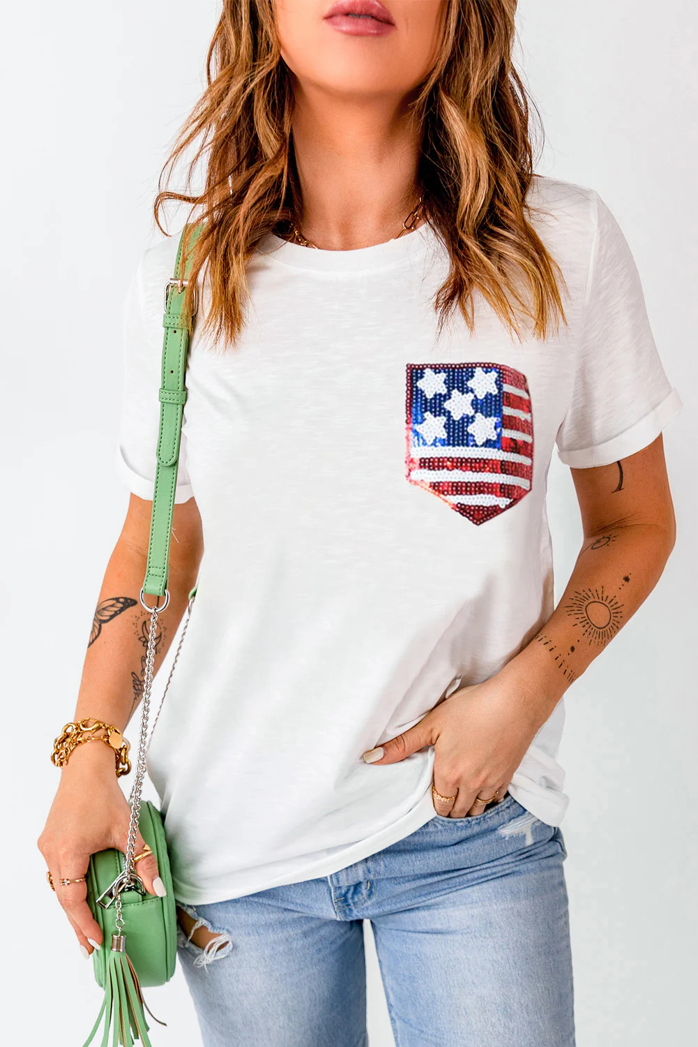 Trendsi US Flag Round Neck Short Sleeve T-Shirt | Shop name | S | Casual Chic Boutique