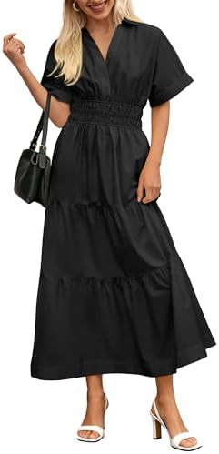 BTFBM Wedding Guest Dresses for Women Beach Fashion Casual Short Sleeve V Neck Solid Spring Summe... | Amazon (US)