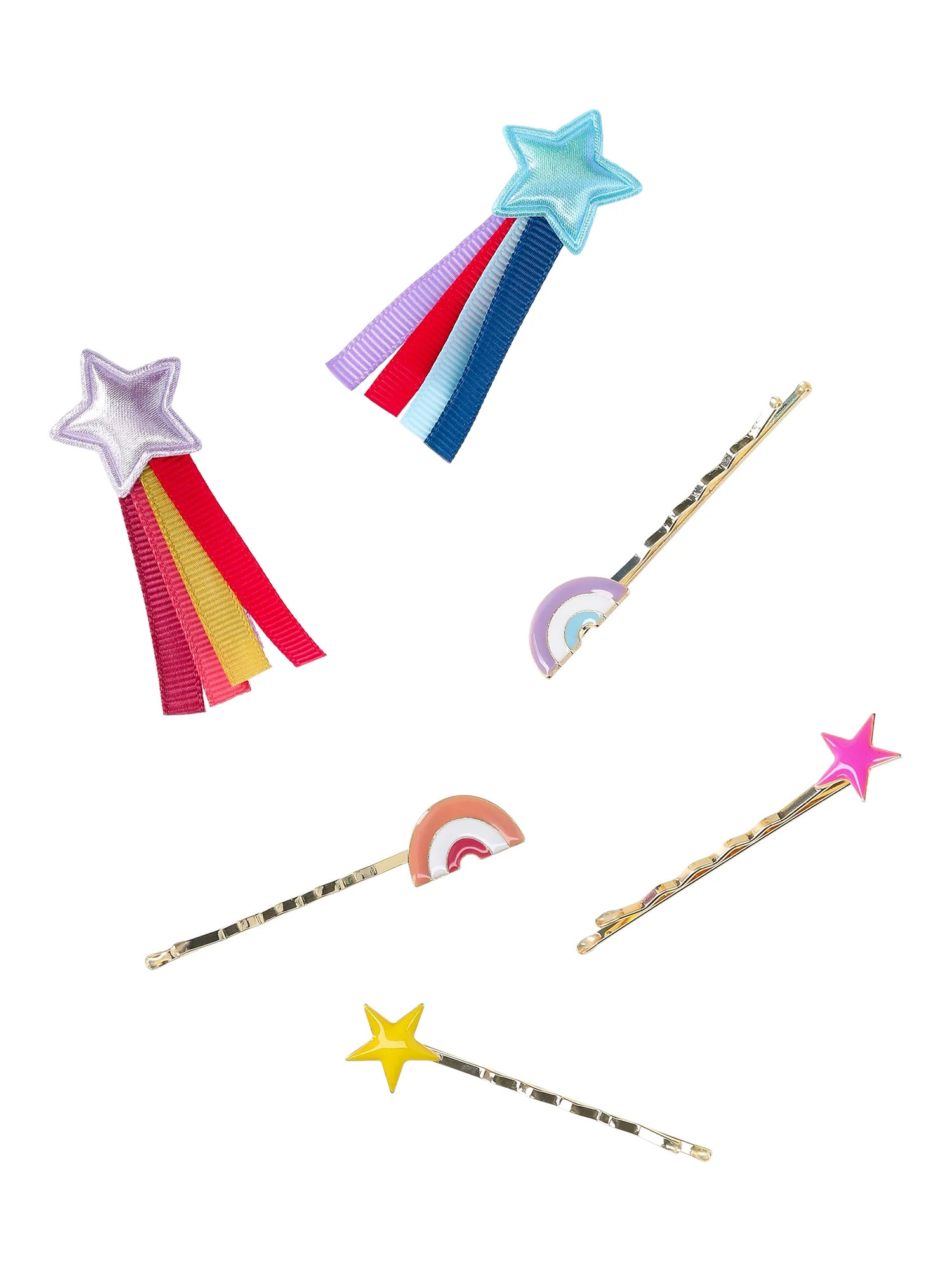 Wonder Nation Girls Star and Rainbow Hair Clip Set, 6-Piece, Multi | Walmart (US)