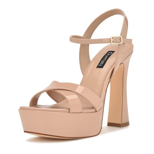 Dumjey Nude Platform Heels for Women Shiny Chunky High Heel Sandals with Ankle Strap, Open Toe Prom Pageant Party Dress Shoes - Nude 7.5 US | Amazon (US)