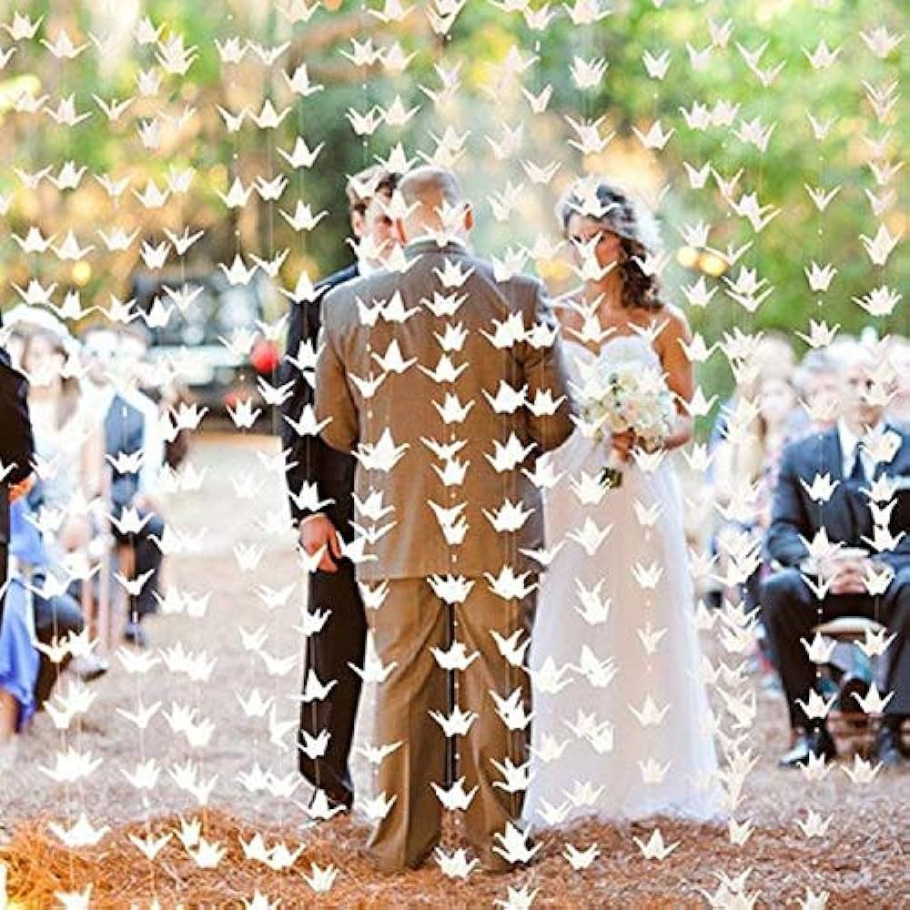 200pcs 10Strings White Origami Paper Crane Garlands for Spring Rustic Wedding Party Decorations B... | Amazon (US)
