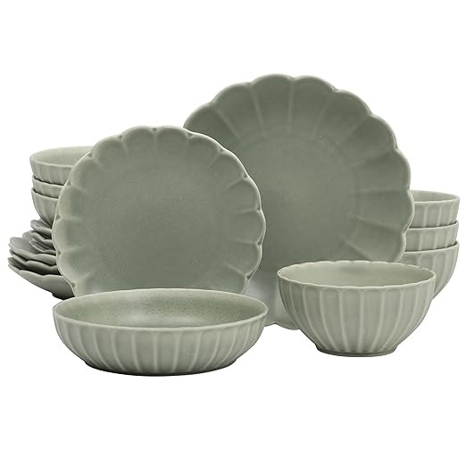 Gibson Elite Malibu Shore 16 Piece Scallop Stoneware Reactive Glaze (Service for 4) Ceramic Plate... | Amazon (US)