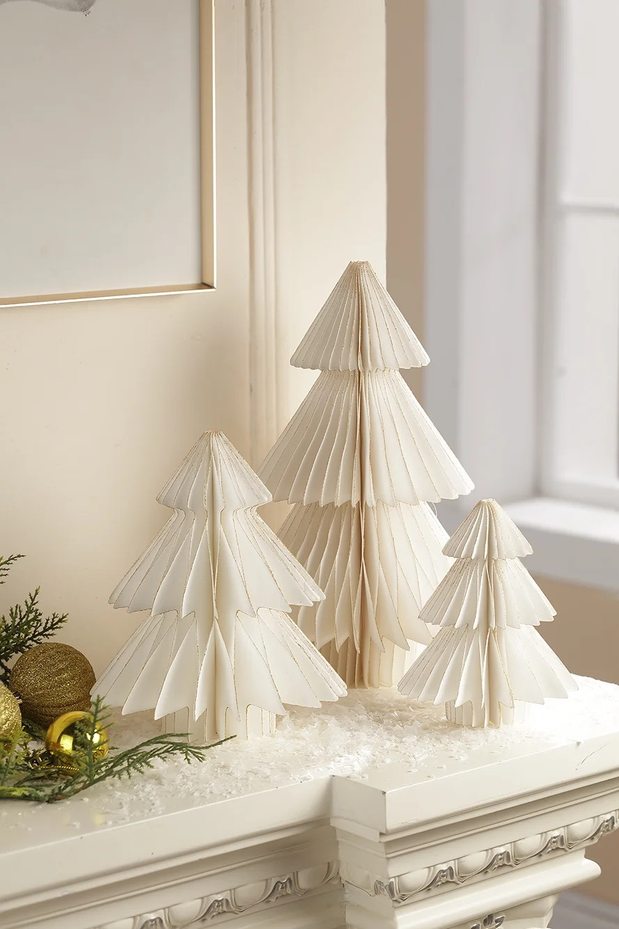 Paper Christmas Tree Tabletop Decorations, White, 3 Count, by Holiday Time | Walmart (US)